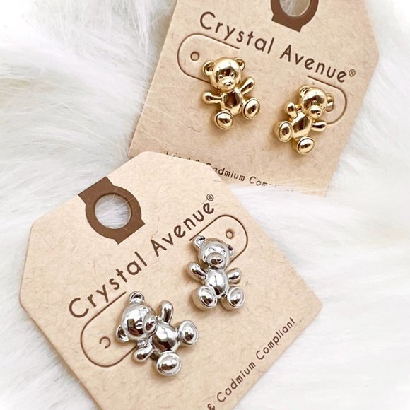 NEW Cuddly Teddy Bear Dainty Cute Kawaii Angelcore Stud Earrings Gold or Silver - Picture 14 of 15